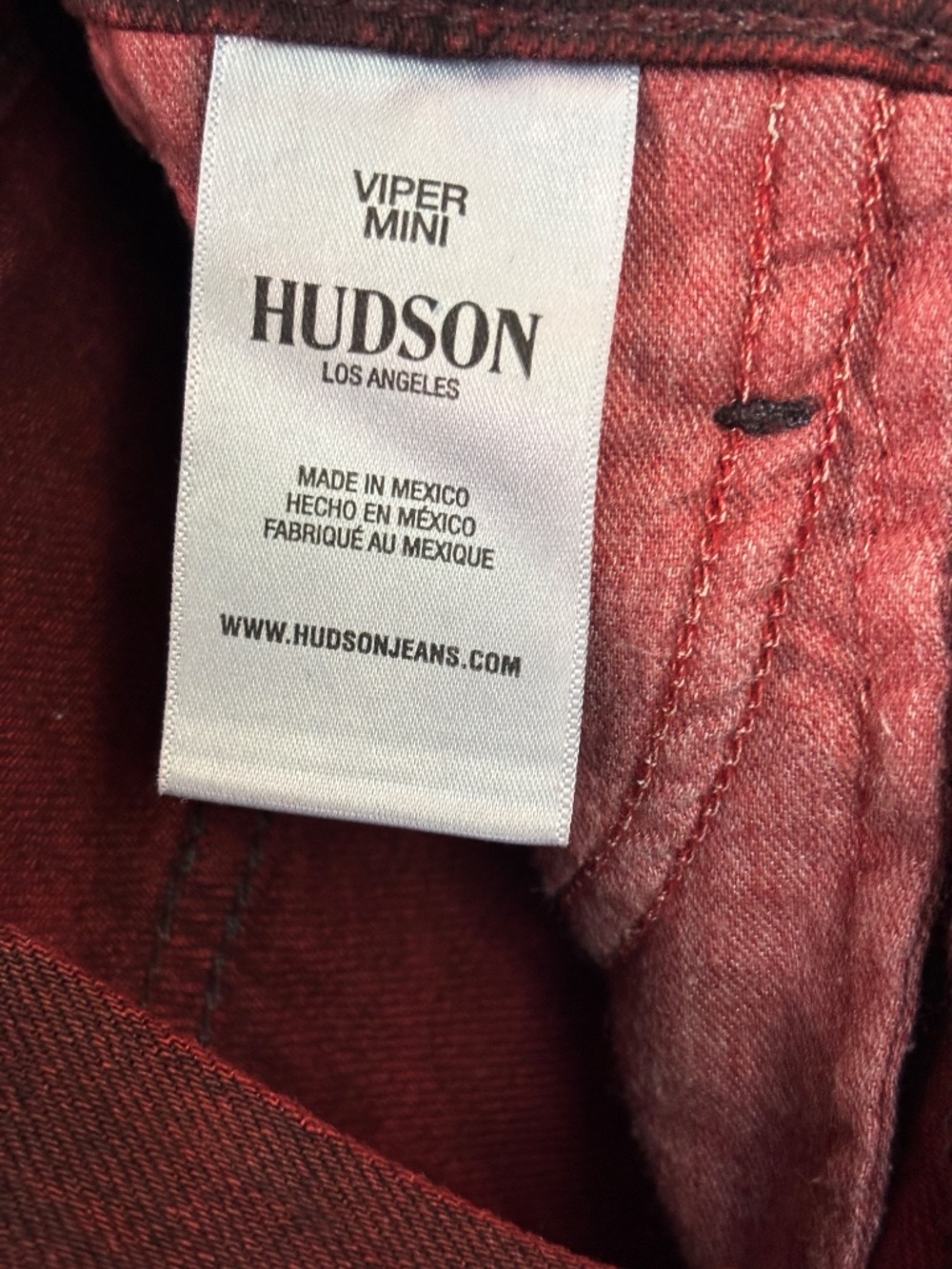 Hudson Viper Mini Denim Skirt - Burgundy Red Size 24 - Picture 10 of 11